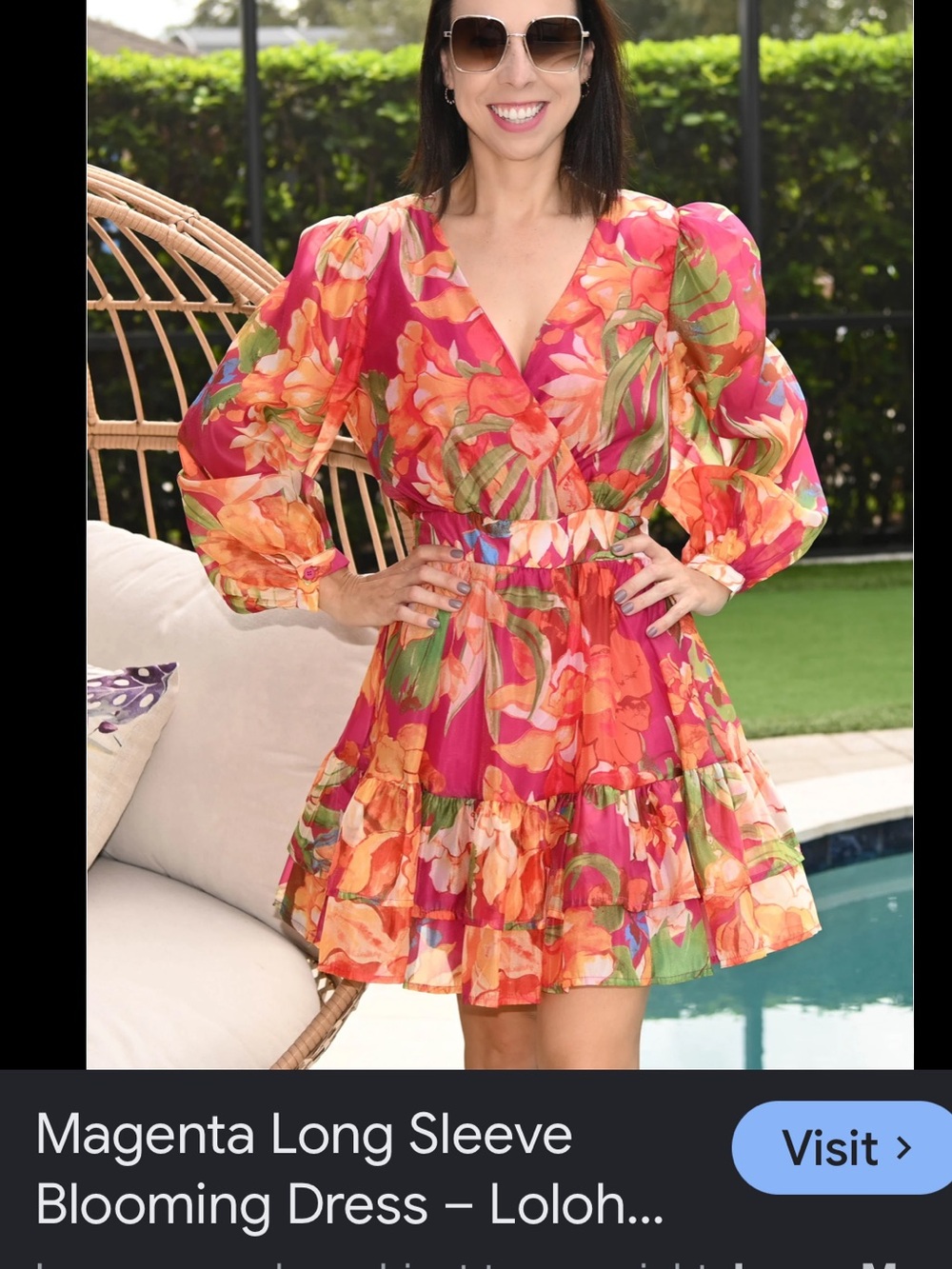 flying tomato Magenta Long Sleeve Blooming Dress M